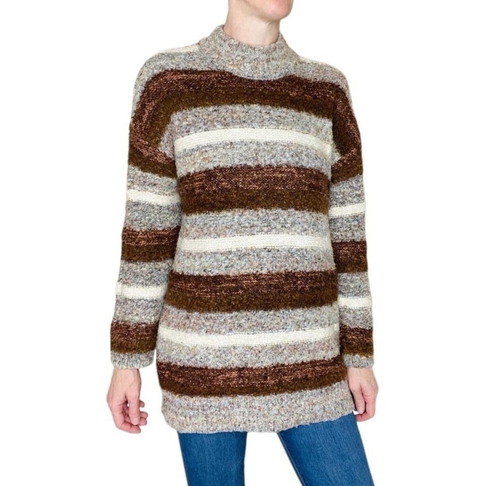 Universal Thread Brown & Tan Striped Cozy Cabin Tunic Sweater